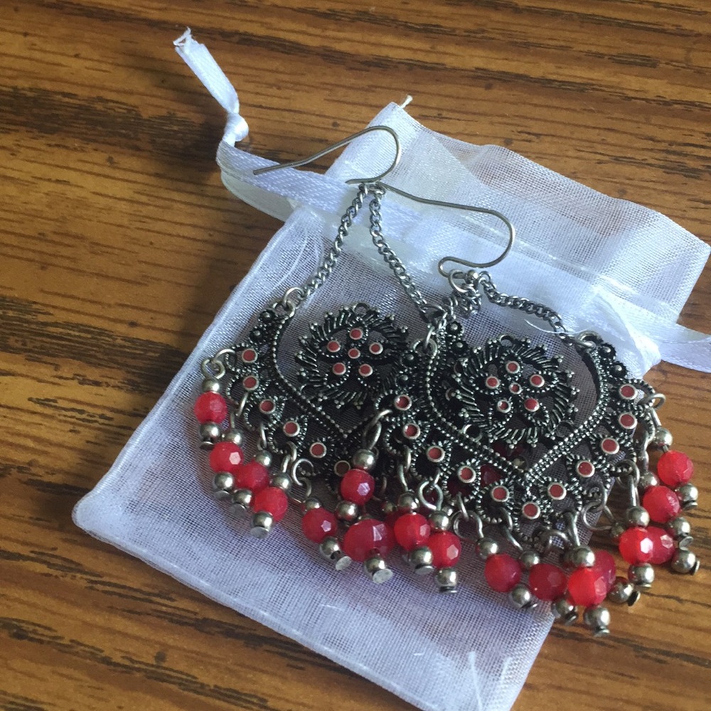 *SOLD* Silver and red earrings